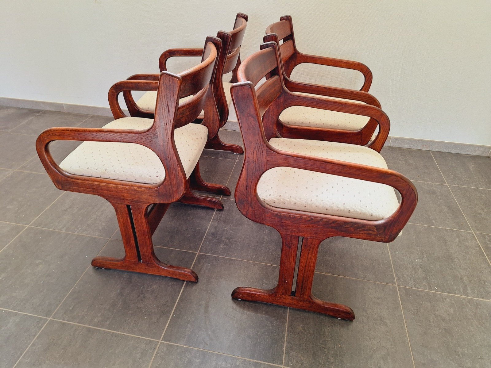 Vintage brutalist stoelen set/4 midcentury, Ophalen, Gebruikt, Bruin