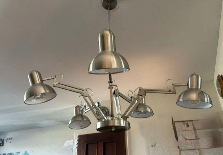 Industriële hanglamp met 5 armen, Ophalen, Gebruikt, E27 (groot), Metaal