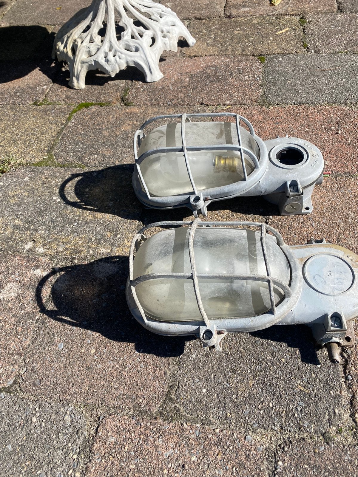 Vintage retro industriële bunkerlampen, Gebruikt, Grijs, Overige typen, Ophalen of Verzenden