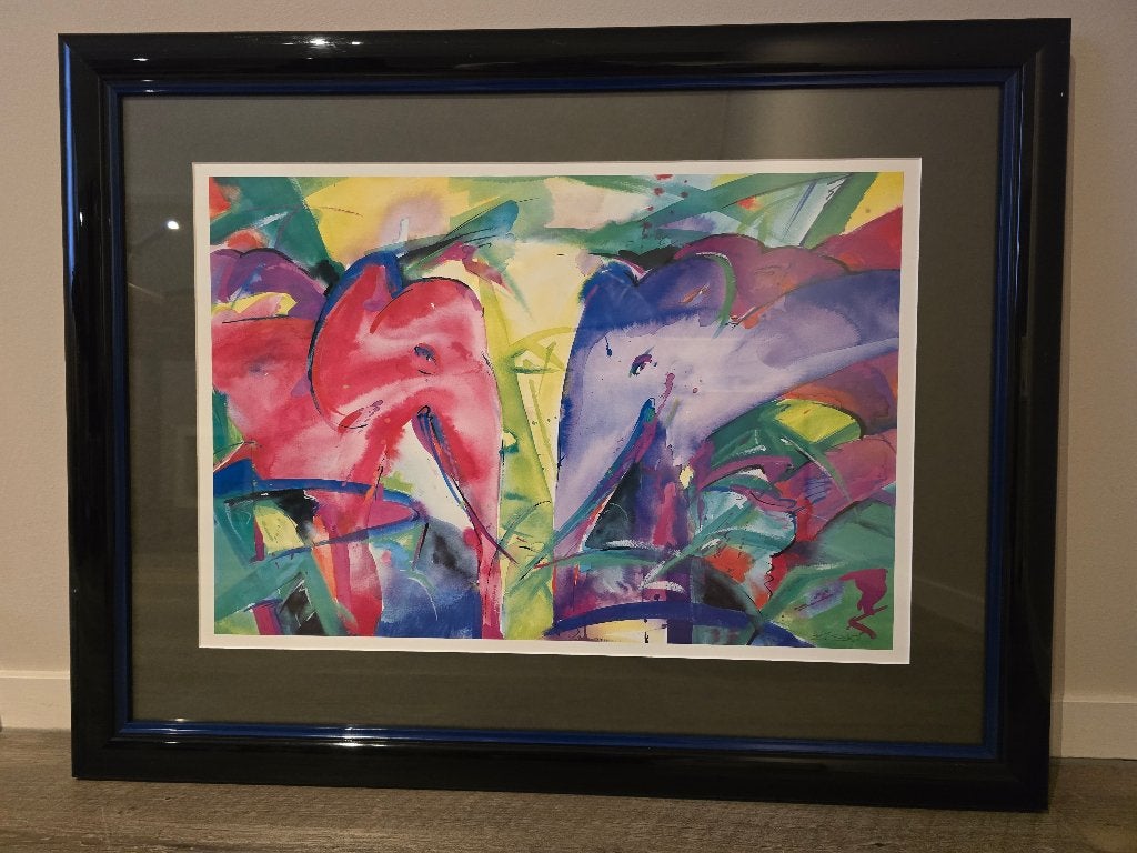 Olifanten in de jungle, Antiek en Kunst, Ophalen, Hout, Print, Dieren