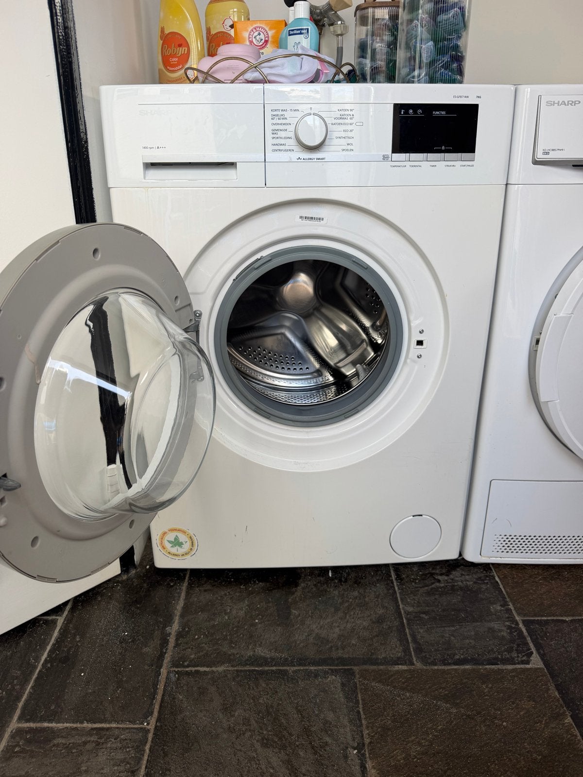 Sharp ES-GF814W Wasmachine - 8 kg, Voorlader, 1200 tot 1600 toeren, Gebruikt, 8 tot 10 kg, Ophalen of Verzenden