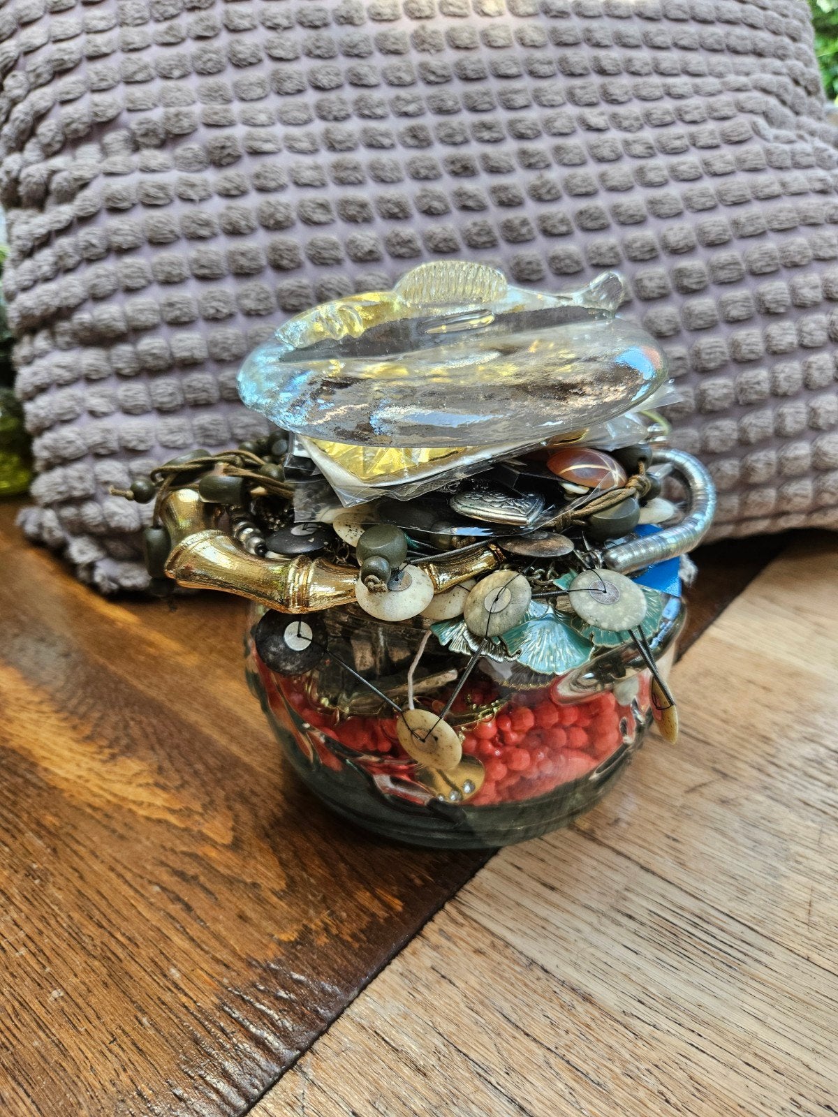 Mysterie glazen pot/Mysterie jewelry jar/partij sieraden, Ophalen, Zo goed als nieuw