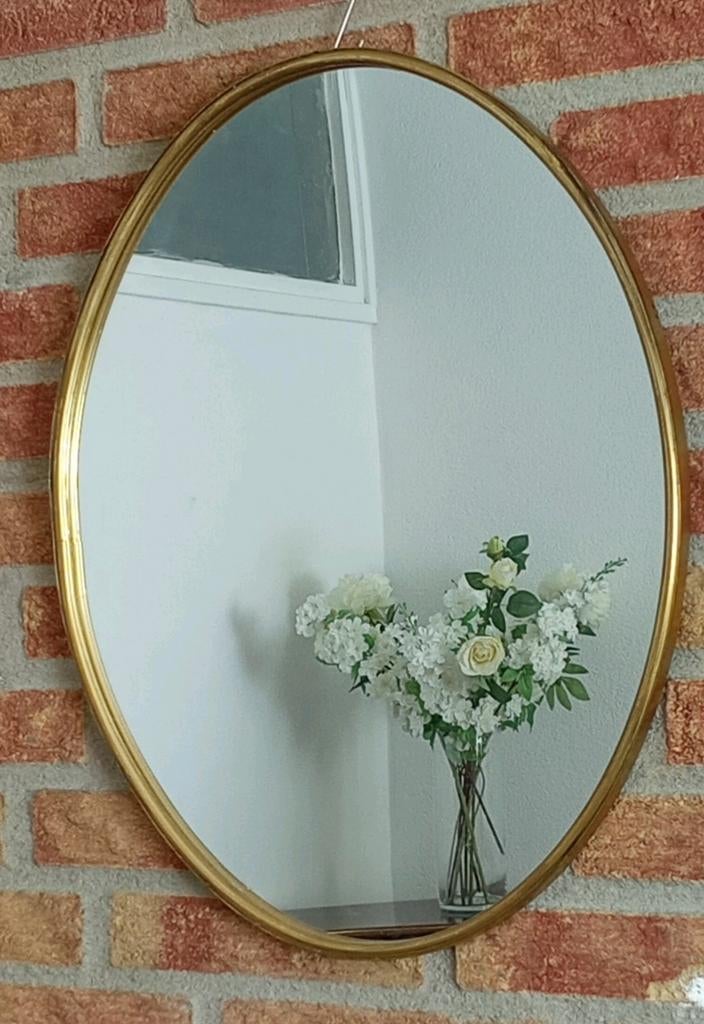 Ovale spiegel met metal gouden rand - 40 x 50 cm, Ophalen, Minder dan 50 cm, Zo goed als nieuw, Minder dan 100 cm