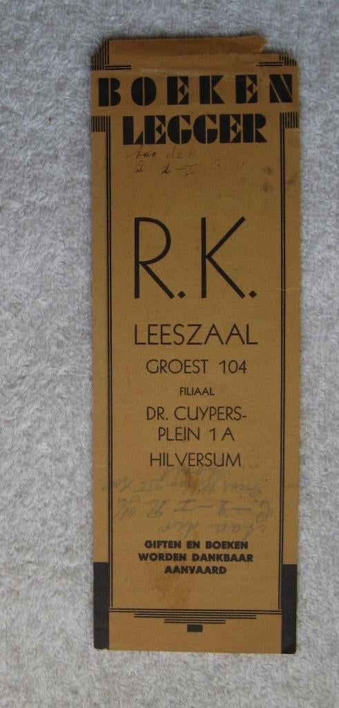 van R.K. Leeszaal Hilversum - Oude, papierdunne boekenlegger, Ophalen of Verzenden, Gebruikt, Tekst