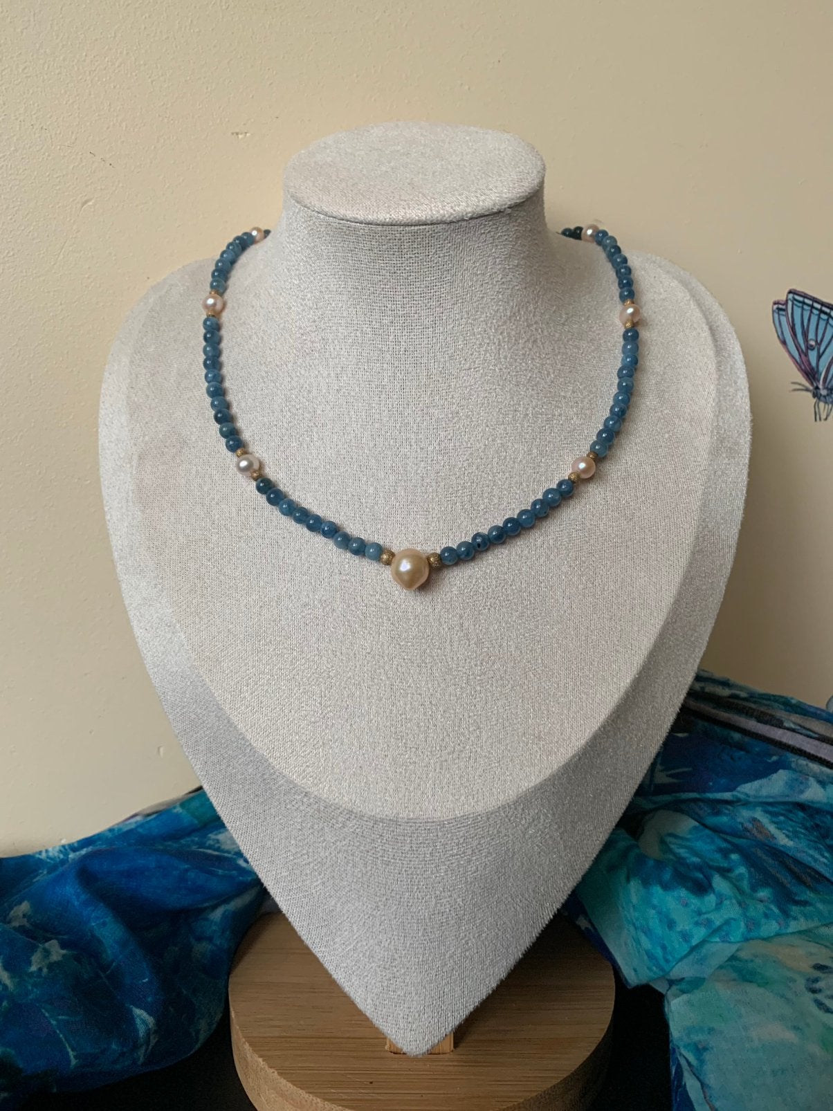 Aquamarijn parel geluk beschermt intuïtie magie liefde uniek, Blauw, Magnolia11, Nieuw, Verstelbaar