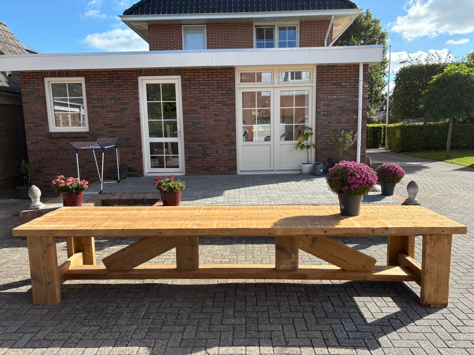 Grote landelijke style stamtafel, Ophalen of Verzenden, Zo goed als nieuw, Rechthoekig, Hout