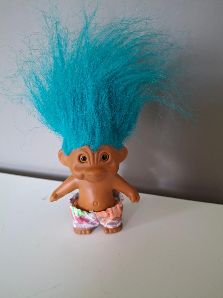 Vintage Troll Popje met Blauw Haar - Made in China, Ophalen of Verzenden, Gebruikt, Jongen of Meisje
