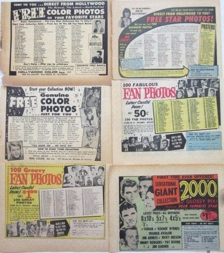 60+ VS advertenties foto's posters artiesten sterren 50-60s, Ophalen of Verzenden, Zo goed als nieuw, Overige typen
