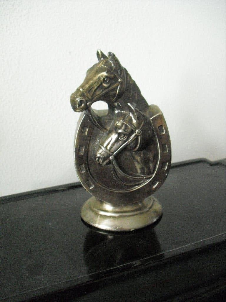 beeldje oud gietijzer paarden & hoefijzer paard 13 cm beeld, Ophalen of Verzenden, Zo goed als nieuw, Dier