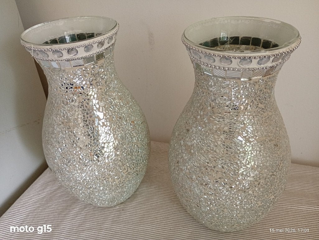 set van 2 grote (bloemen) vazen., Ophalen, Overige kleuren, Minder dan 50 cm, Glas