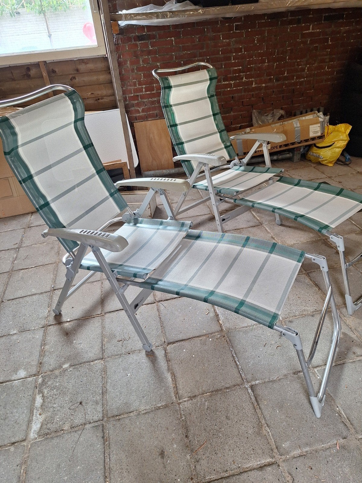 2 Dukdalf verstelbare campingstoelen/ligstoelen, Ophalen, Gebruikt, Aluminium, Inklapbaar