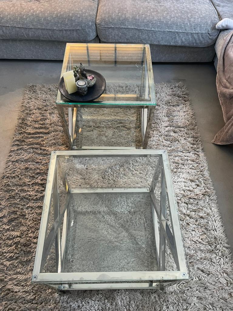 Glazen bijzettafels, Ophalen, 50 tot 100 cm, 50 tot 75 cm, Rond