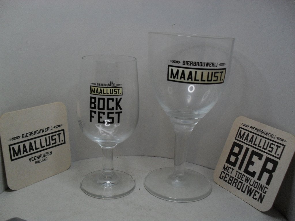 Bierbrouwerij Maallust glazen + bierviltjes, Verzamelen, Ophalen of Verzenden, Zo goed als nieuw, Glas of Glazen, Overige merken