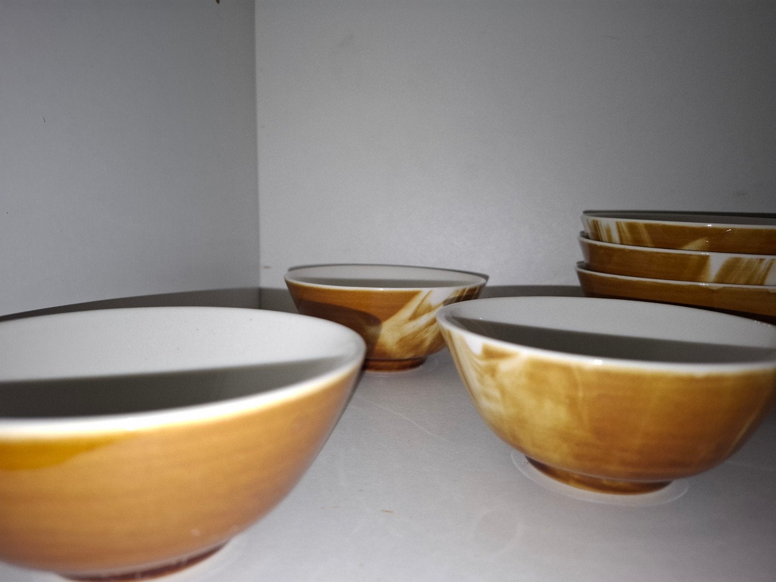 Vintage 9-delige kommenset - Bruin Drip Glaze - Jaren 70/80, Ophalen