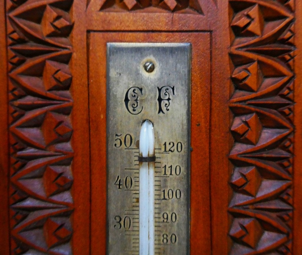 Fries kerfsnede thermometer Celsius en Fahrenheit ca. 1920, Antiek en Kunst, Overige onderwerpen, Houtsnijwerk, Art nouveau, Ophalen of Verzenden