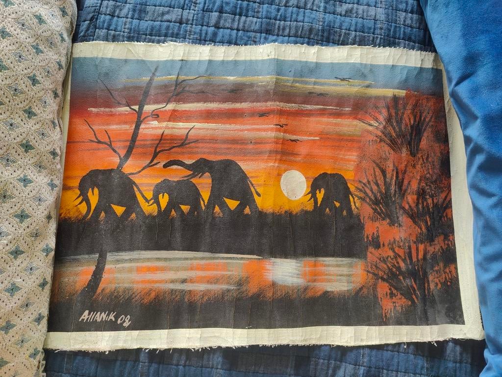 Schilderij Zuid-Afrikaanse Olifanten Zonsondergang 39x57cm, Ophalen
