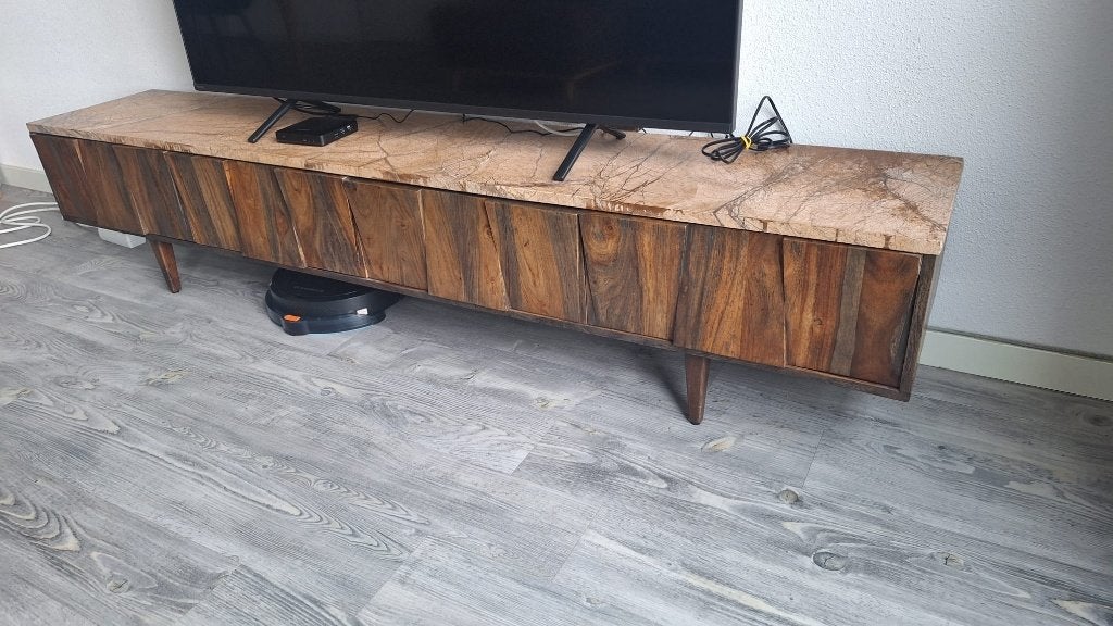 Uniek massief sheesham tv-meubel met marmer - perfecte staat, Huis en Inrichting, Ophalen, Zo goed als nieuw, 200 cm of meer, Minder dan 100 cm