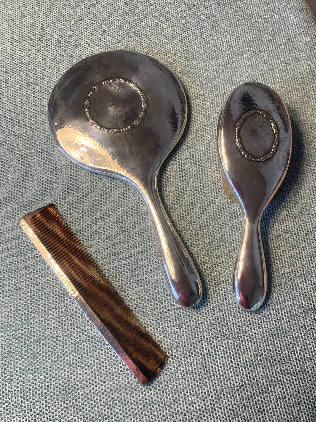 Vintage Zilveren Kaptafelset: Spiegel, Borstel en Kam, Ophalen of Verzenden, Zilver