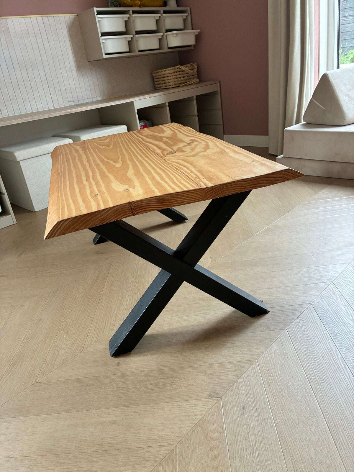 Robuuste (boomstamtafel) salontafel van hout, Ophalen, Gebruikt, 100 tot 150 cm, 50 tot 100 cm