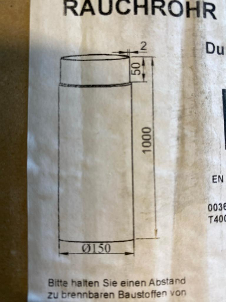 Kachel pijp Zwart Rookkanaal 1000mm x 150mm - Ongebruikt, Minder dan 60 cm, Ophalen of Verzenden, 80 cm of meer, Kachel