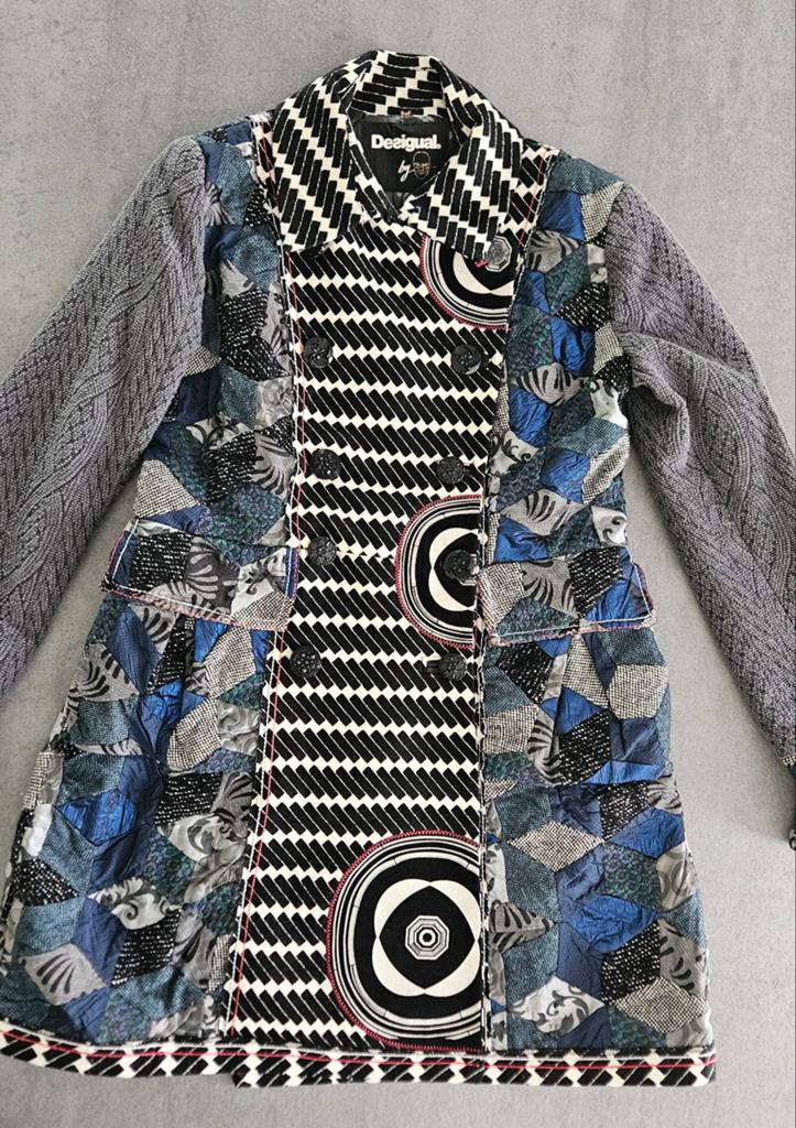 Desigual Patchwork Jas  mt 44, Ophalen, Blauw, Maat 42/44 (L), Zo goed als nieuw