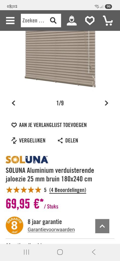 3x Aluminium jaloezieën 180/160/60..5jaar garantie, Ophalen, Gebruikt, Bruin, 200 cm of meer