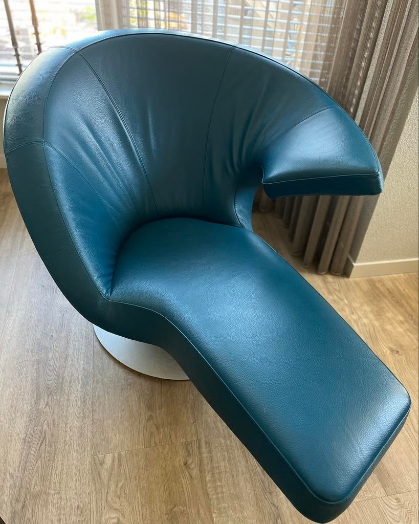 Leolux Parabolica, leer senso 3034 Teal (petrol blauw), Ophalen, 125 tot 150 cm, Leer, Zo goed als nieuw