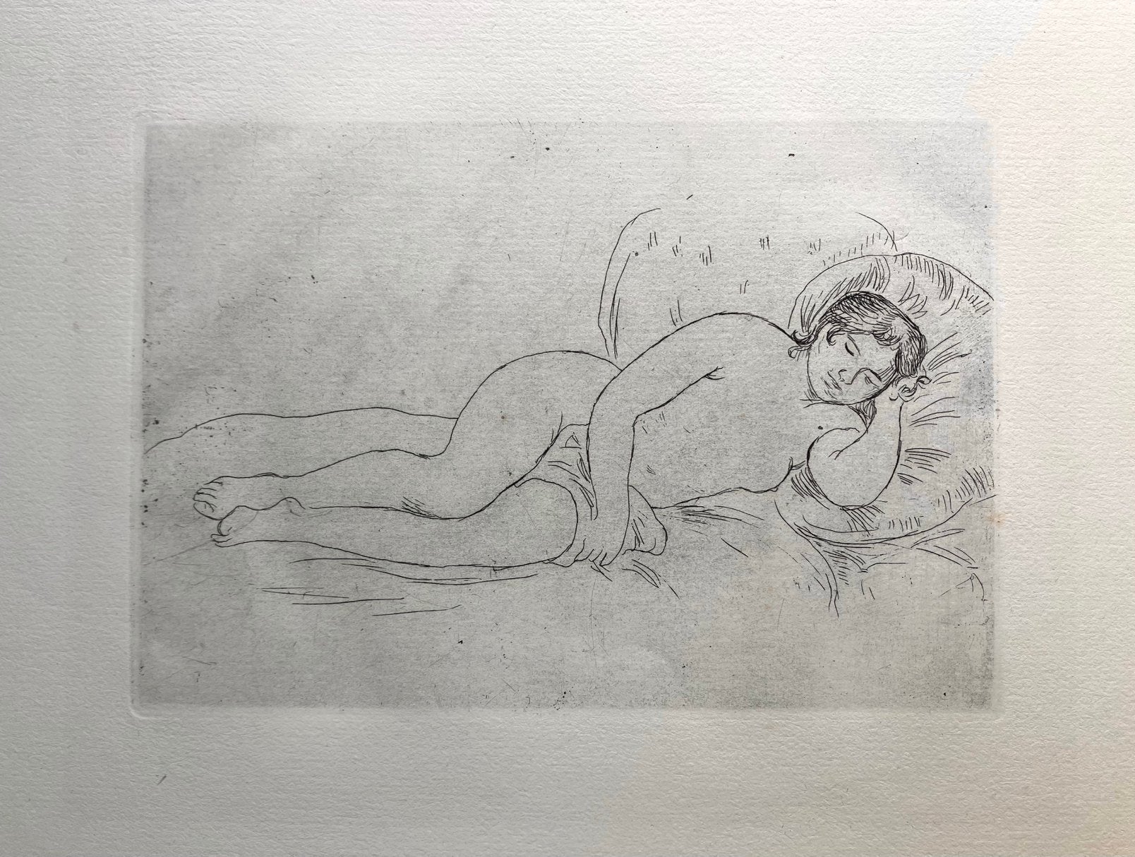 🔴 Prachtige Pierre Auguste RENOIR ets naakte vrouw naakt, Ets, Portret, 19 cm, Ingelijst