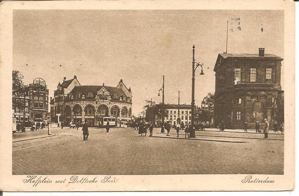 Oude ansichtkaart Hofplein met Delftsche Poort Rotterdam, Ophalen of Verzenden, 1920 tot 1940, Gelopen, Zuid-Holland