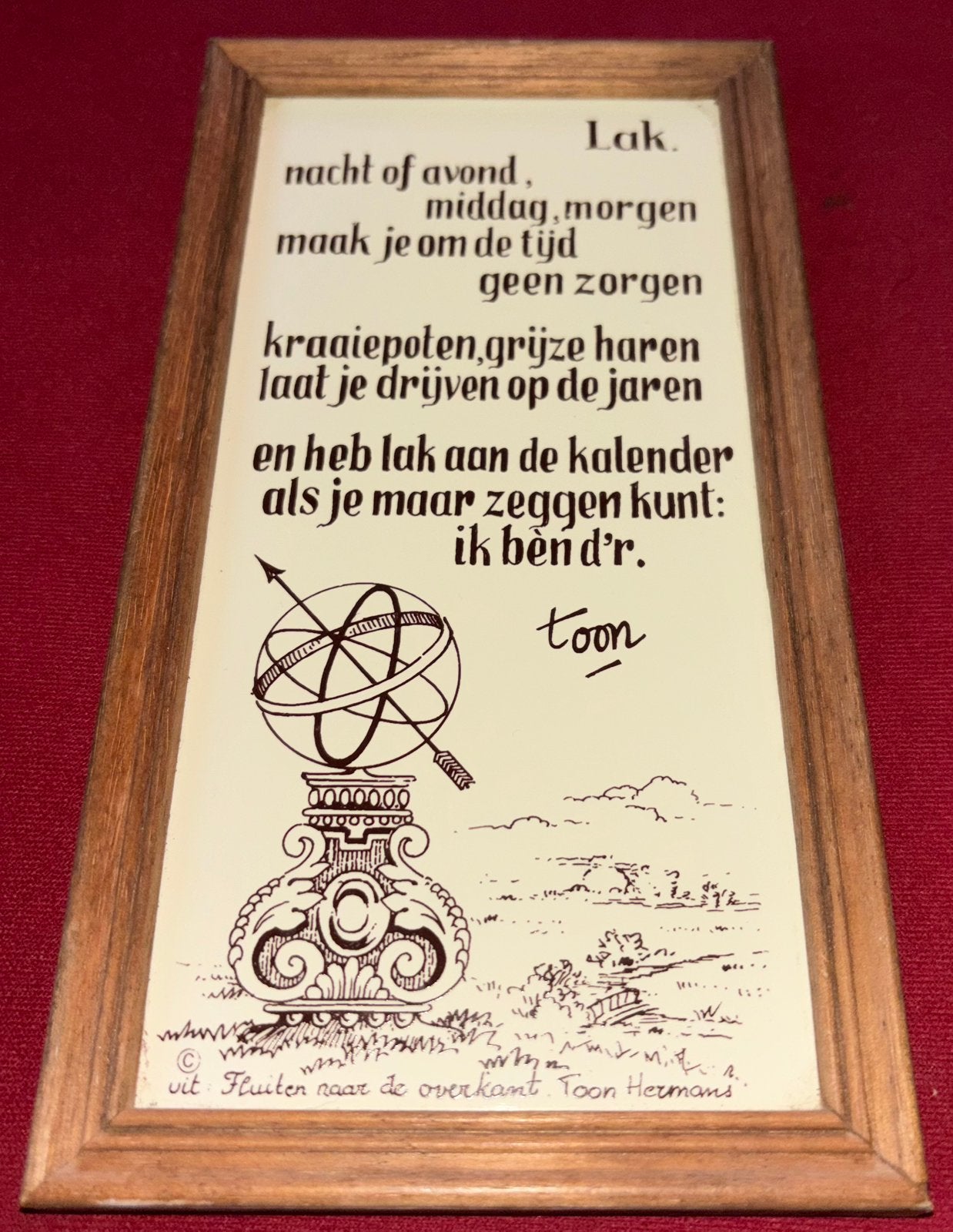 Wandtegeltje met spreuk / gedicht Toon Hermans - wandbord, Ophalen of Verzenden, Zo goed als nieuw, Wandbord, 12 cm