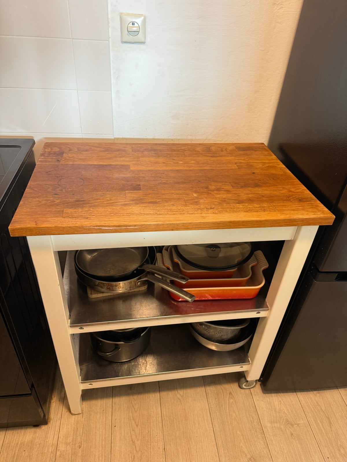 IKEA Keukentrolley met Houten Blad en Stalen Planken, Ophalen, Gebruikt, Hout, IKEA