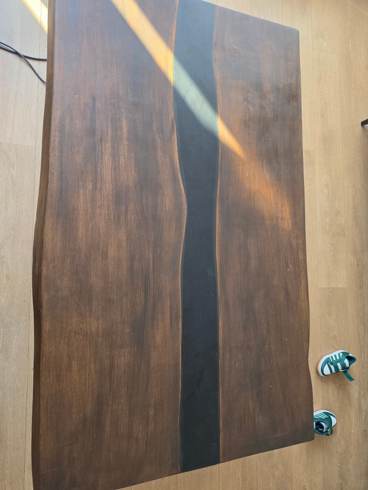 Unieke Eiken Salontafel met Epoxy Rivier Design, Gebruikt, Modern, Industrieel, Rustiek, 100 tot 150 cm, Eikenhout