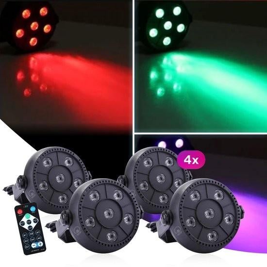 LED PAR discolamp Feestverlichting RGB Set van 4 stuks Nieuw, Geluidgestuurd, ., Nieuw, Ophalen of Verzenden