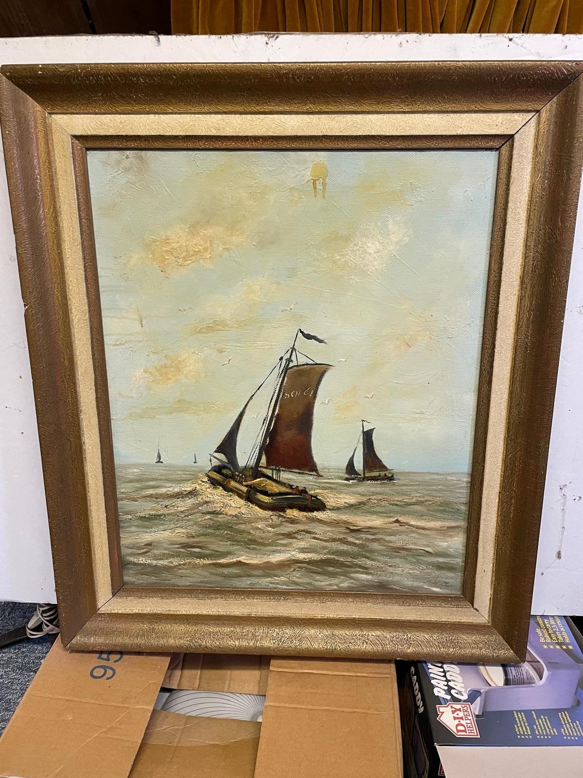 schilderij zeilschip op zee, Antiek en Kunst, Kunst | Schilderijen | Klassiek, Ophalen of Verzenden