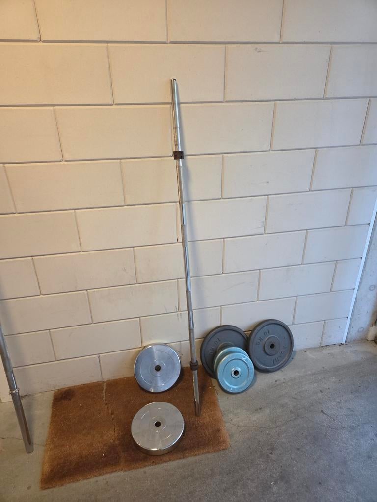 2x Halterstang 28mm & 30mm + 70kg gewichten, Sport en Fitness, Ophalen of Verzenden, Halterstangen