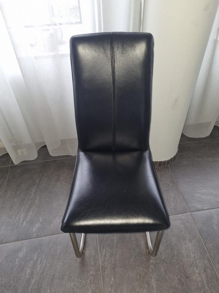 Zwarte eetkamerstoelen 4 st met metalen onderstel, Ophalen, Zwart, Leer, Vijf, Zes of meer stoelen