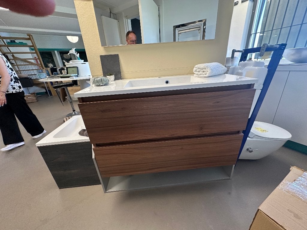 Verhoogd Badmeubel Sonoma Eiken 100x46x62 + Spiegel Nieuw, Ophalen, Steen, Overige typen, Dealplein