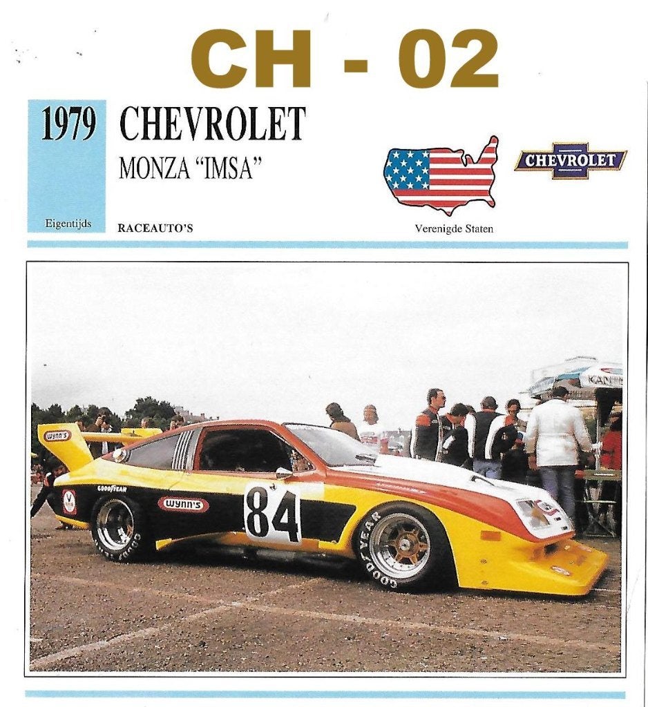 Ch02 autokaart chevrolet monza imsa ( 1979 ), Ophalen of Verzenden, Zo goed als nieuw, Auto's