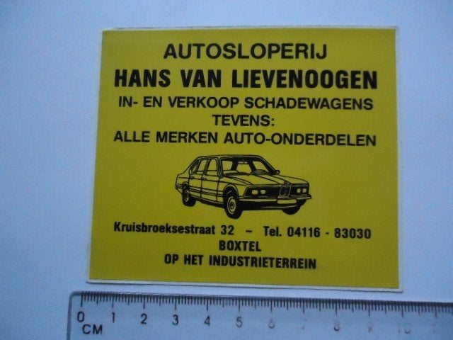 sticker oud BOXTEL BMW auto oldtimer hans v LIEVENOOGEN, Verzamelen, Verzenden, Zo goed als nieuw, Bedrijf of Vereniging