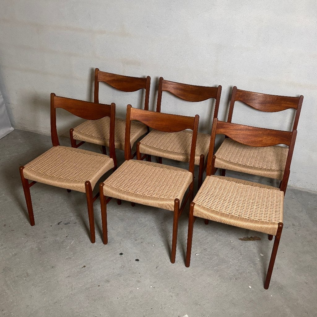 6x Arne Wahl Iversen GS60 stoelen deens papercord | Nieuw!, Huis en Inrichting, Stoelen, Bruin, Vintage Deens Design, Nieuw, Vijf, Zes of meer stoelen