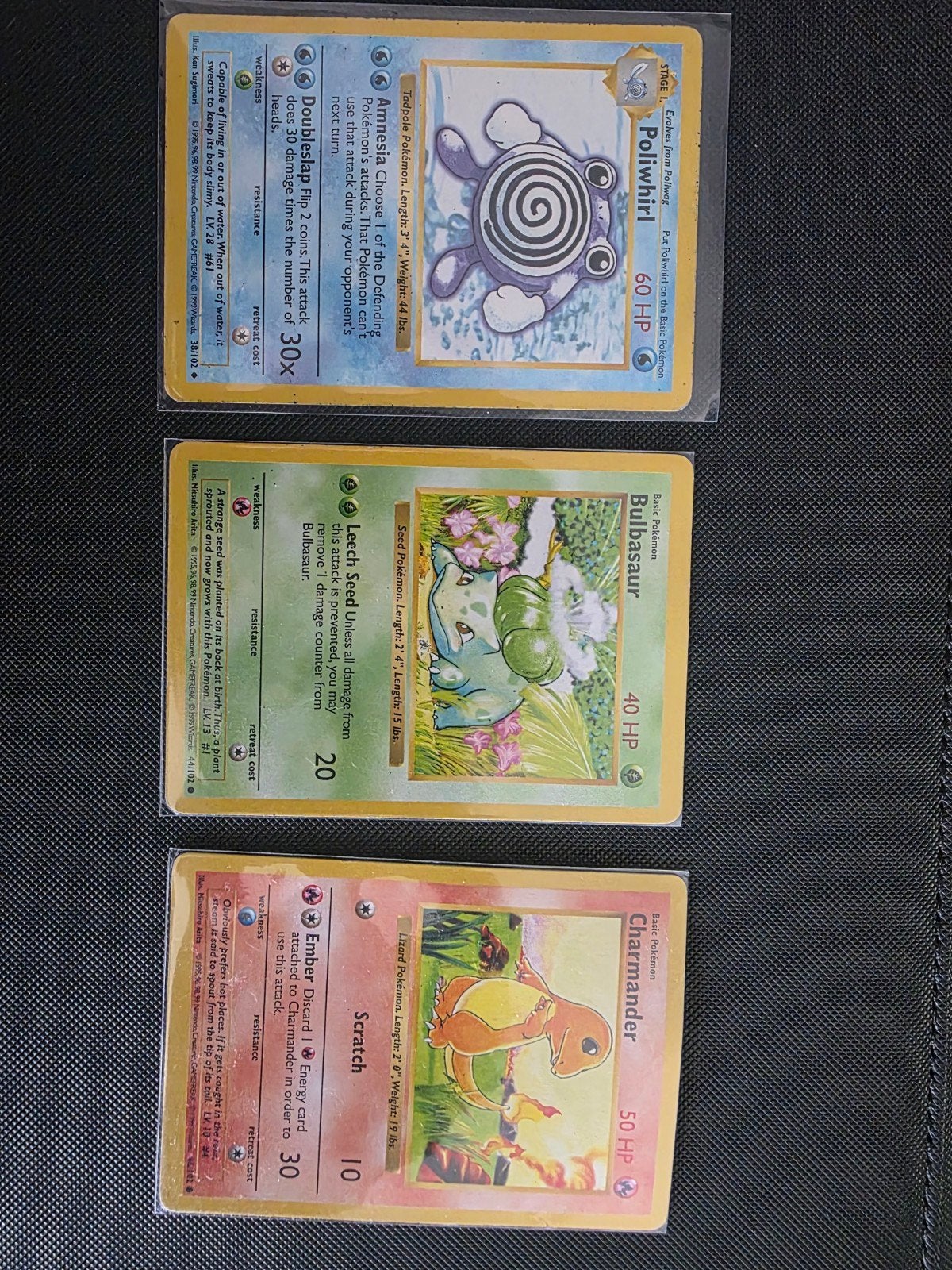 shadowless charmander, bulbasaur, poliwirl base set, Ophalen of Verzenden