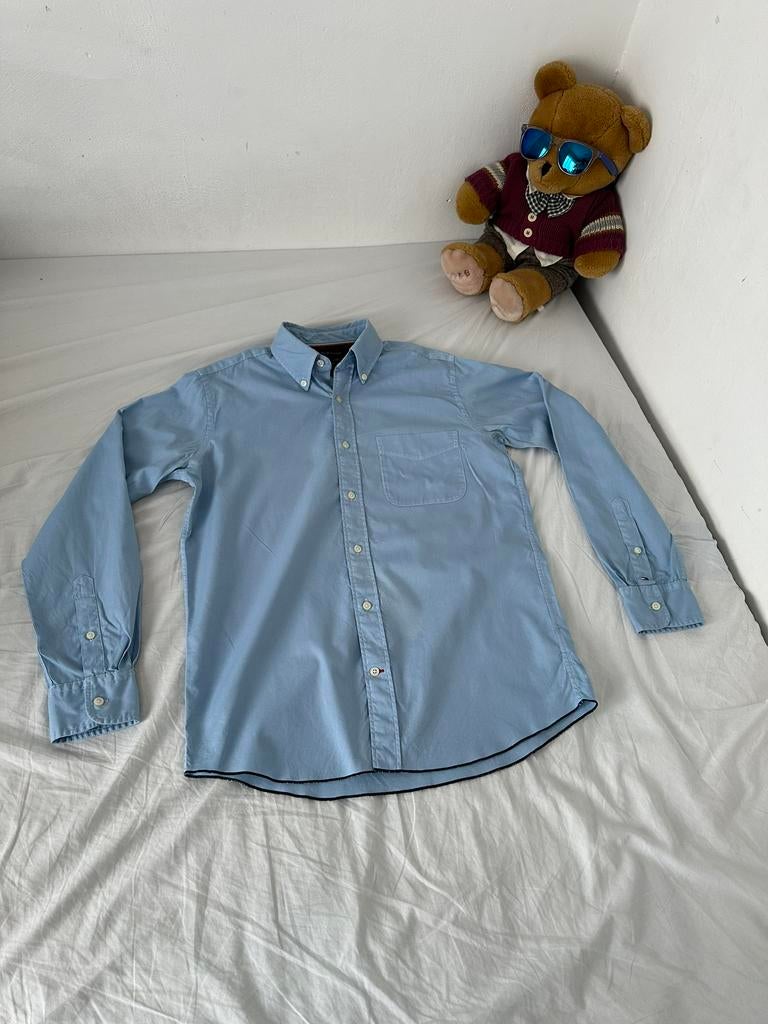 Tommy Hilfiger 80’s two ply overhemd, Ophalen of Verzenden, Zo goed als nieuw, Blauw, Halswijdte 38 (S) of kleiner
