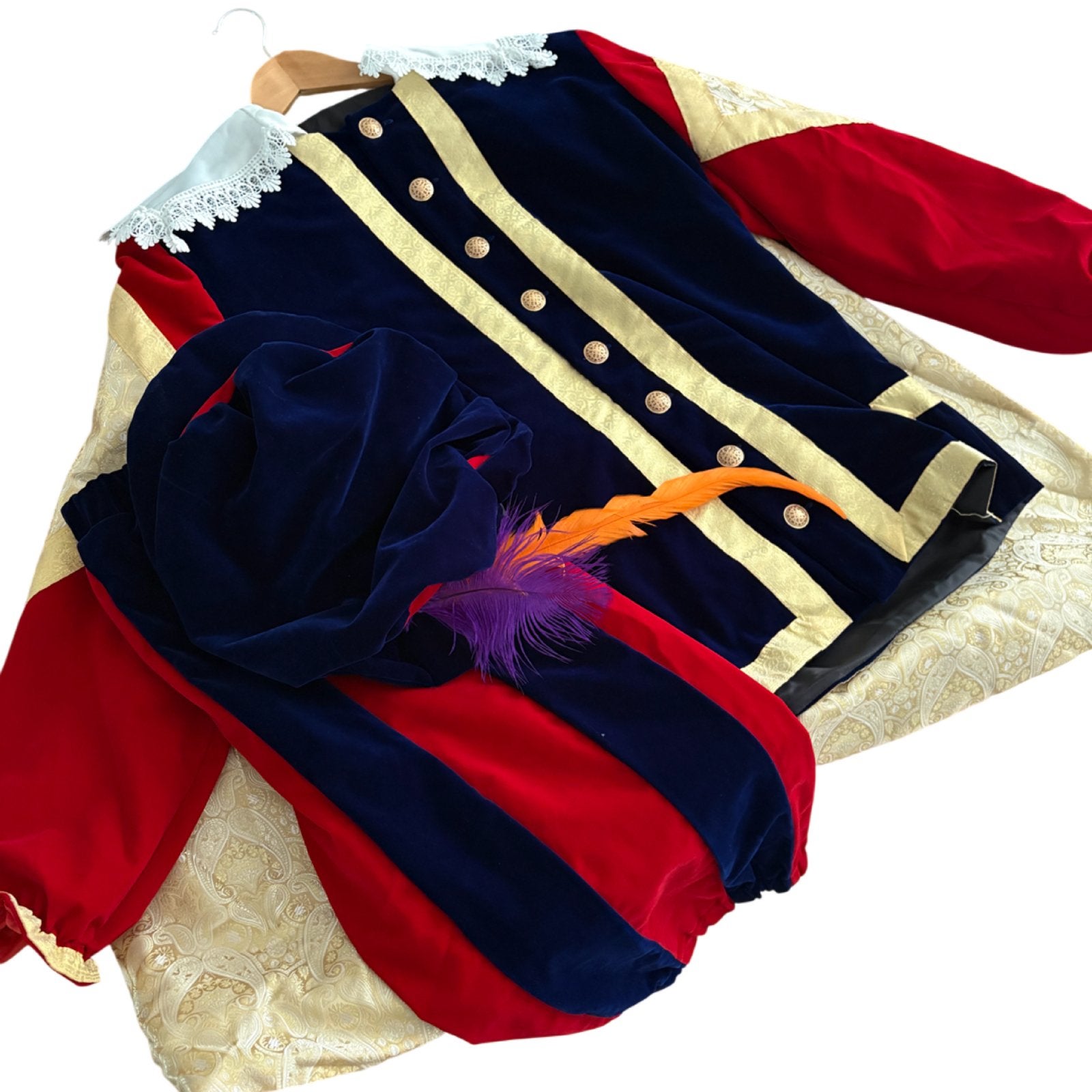 Pietenkostuum, rood/blauw Medium - Pietenpak Pieten Kostuum, Ophalen of Verzenden, Nieuw