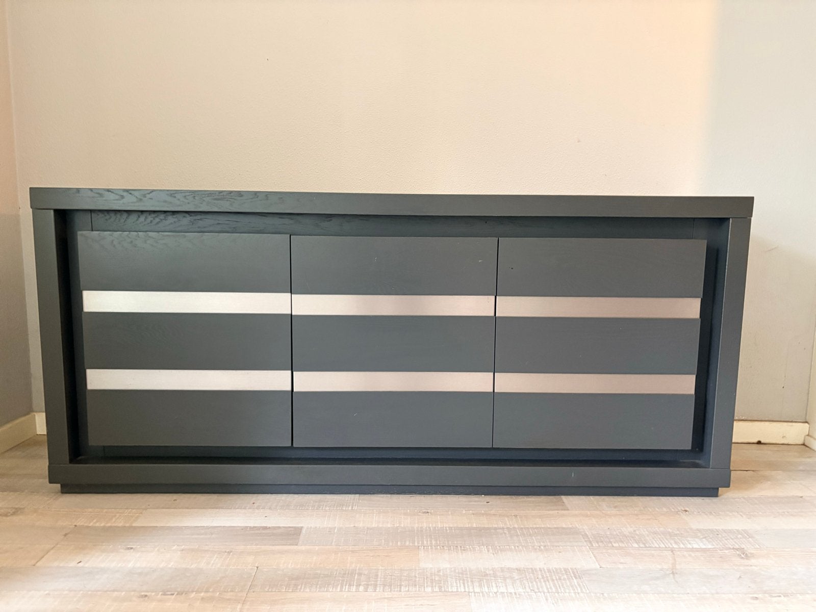 Massief Eiken dressoir, antraciet, Ophalen, Gebruikt, 150 tot 200 cm, Eikenhout