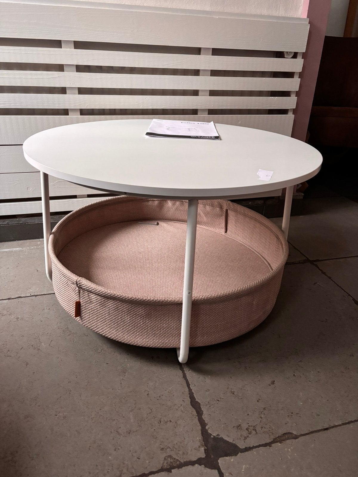 VASAGLE ronde salontafel wit met opbergmand – 75 cm, Ophalen, ., ., Rond