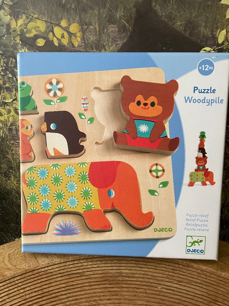 Djeco Woody Pile Houten Puzzel - Dieren, Nieuw, Ophalen of Verzenden, Van hout, Minder dan 10 stukjes