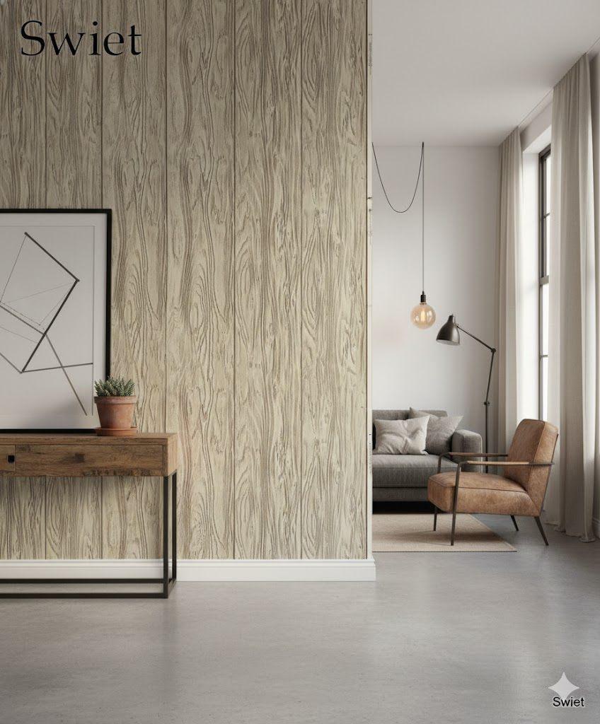7150 vintage houtlook grijsbeige houten wand behang swiet, Ophalen of Verzenden, Minder dan 10 m², Beige