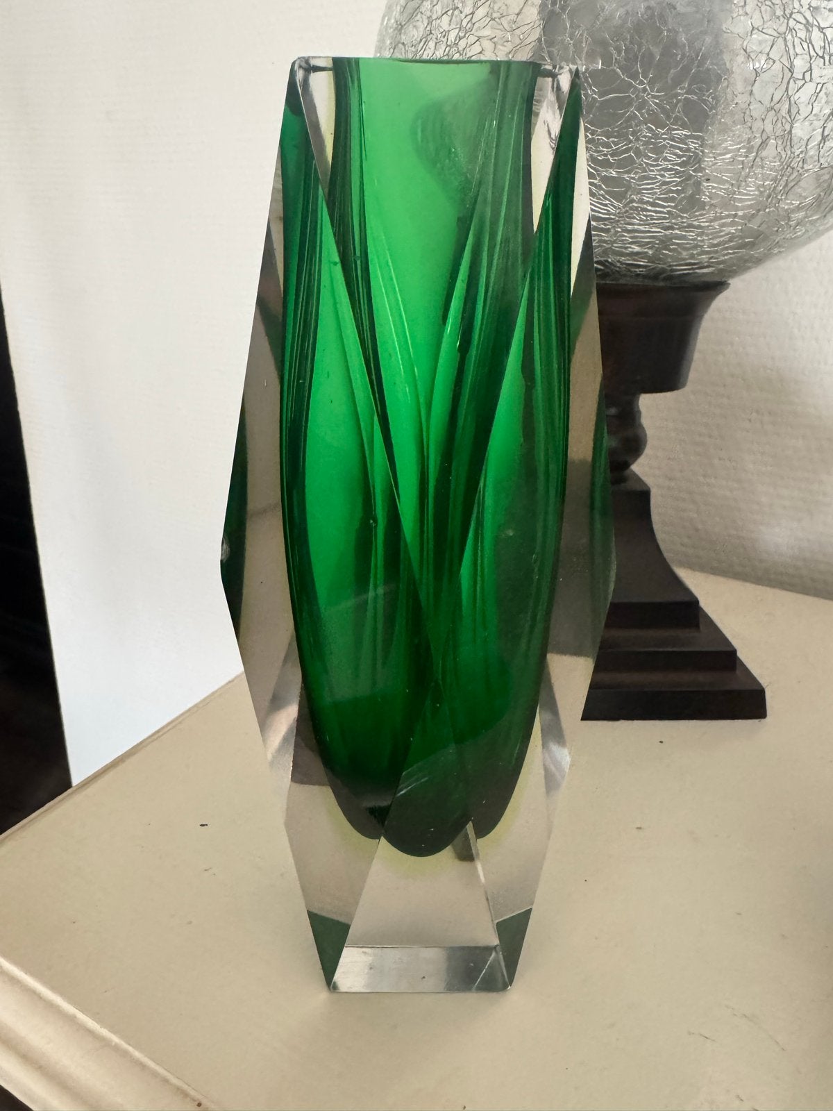 Murano Groene Glazen Vaas Facetgeslepen Design, Verzenden