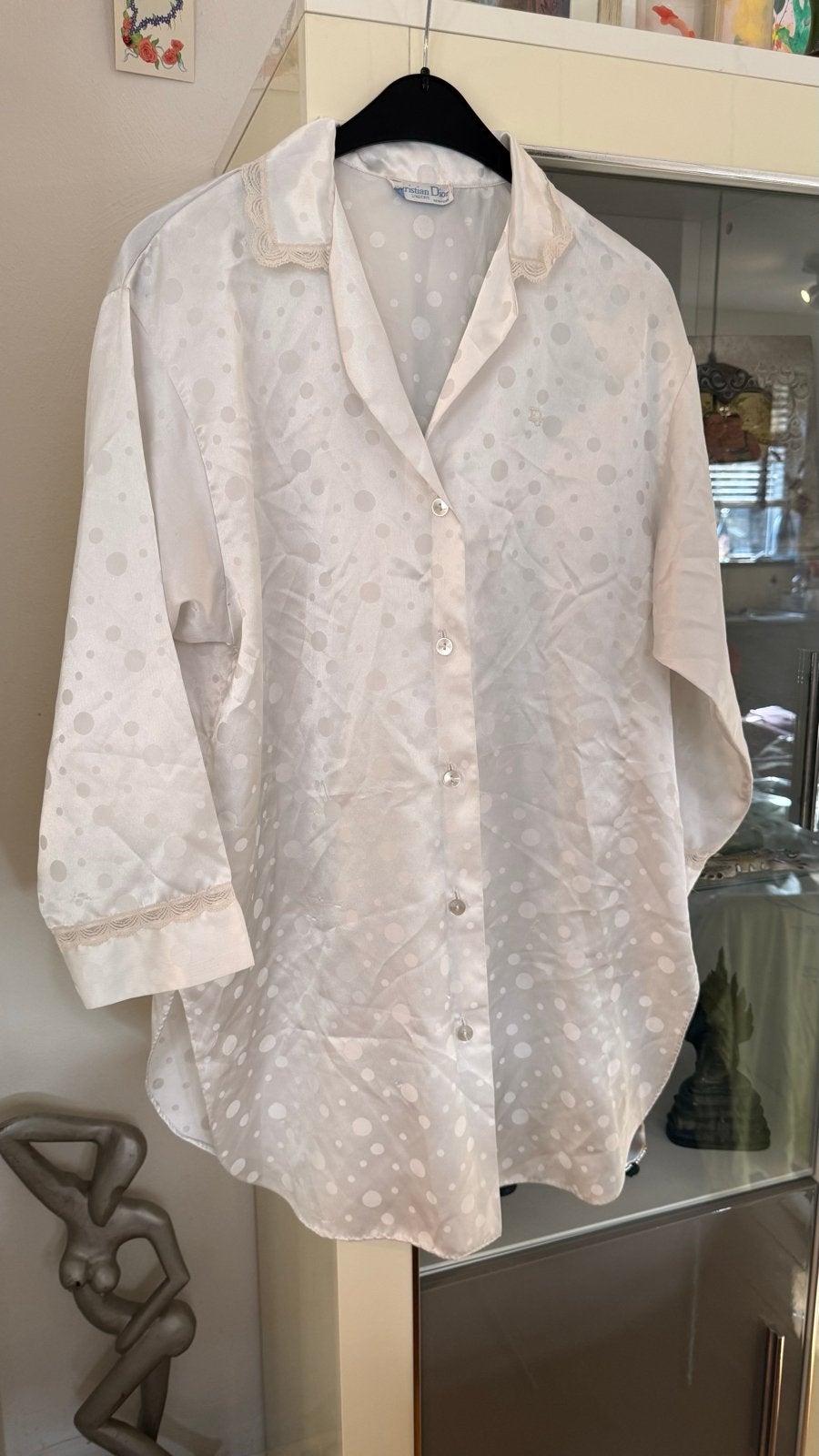 Vintage Christian Dior Nachthemd - Wit met stippen mt 42, Ophalen of Verzenden, Wit, Nachtkleding