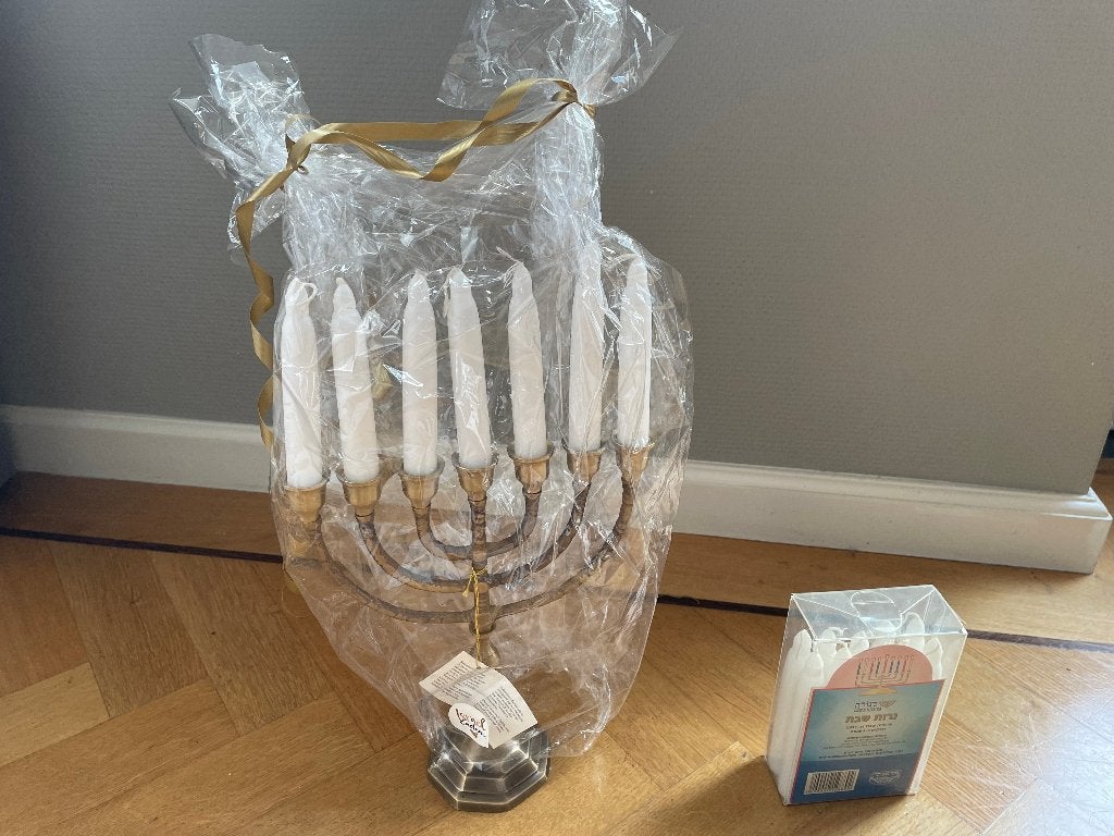 Israël set (menora, schaaltjes, kaarsen), Overige materialen, Meerkleurig, Ophalen of Verzenden, Zo goed als nieuw